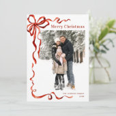 Cartes Pour Fêtes Annuelles Festif Noël Boho Red Bow Ribbon 3 Photo (Debout devant)