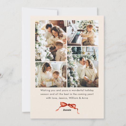 Cartes Pour Fêtes Annuelles Festif Noël Boho Red Bow Ribbon 5 Photo (Dos)