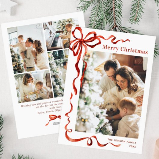 Cartes Pour Fêtes Annuelles Festif Noël Boho Red Bow Ribbon 5 Photo
