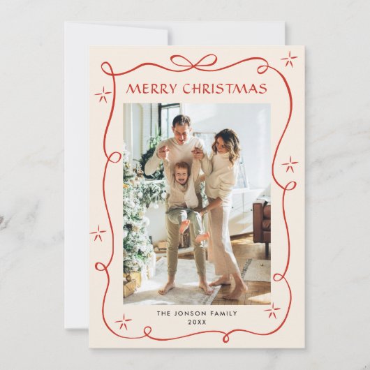 Cartes Pour Fêtes Annuelles Festif Noël Boho Red Bow Ribbon 5 Photo (Devant)