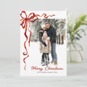 Cartes Pour Fêtes Annuelles Festif Noël Boho Red Bow Ribbon 5 Photo (Debout devant)