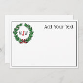 Cartes Pour Fêtes Annuelles Festif Noël Noël Noël Holly Wreath Monogramme (Devant / Derrière)