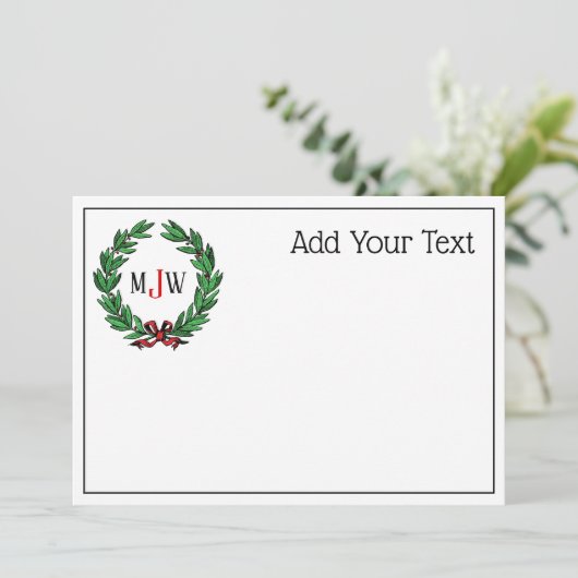 Cartes Pour Fêtes Annuelles Festif Noël Noël Noël Holly Wreath Monogramme (Debout devant)