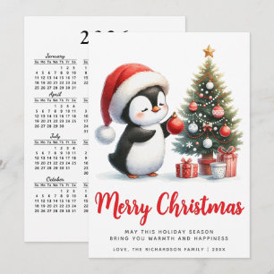 Cartes Pour Fêtes Annuelles Festif Pingouin blanc et rouge Joyeux Noël
