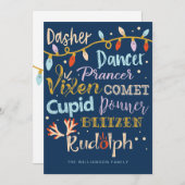 Cartes Pour Fêtes Annuelles Festif renne et lumières Noël typographique (Devant / Derrière)