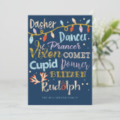 Cartes Pour Fêtes Annuelles Festif renne et lumières Noël typographique (Debout devant)