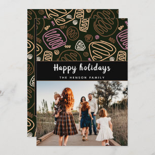 Cartes Pour Fêtes Annuelles Festif rose une ligne art Noël Famille Photo