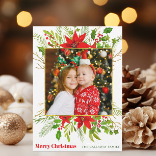 Cartes Pour Fêtes Annuelles Festif Rouge Poinsettia Floral Christmas Kids Phot