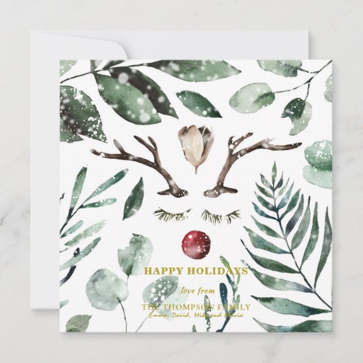 Cartes Pour Fêtes Annuelles Festif Rouge vert feuillage Eucalyptus Magnolia (Devant)