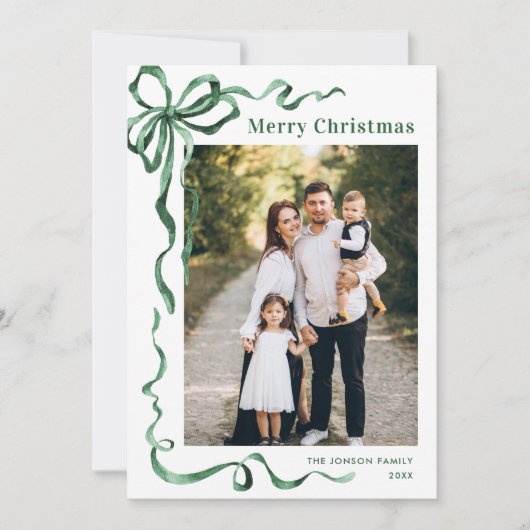 Cartes Pour Fêtes Annuelles Festif Sage vert Noël Bow Ribbon 2 Photo (Devant)