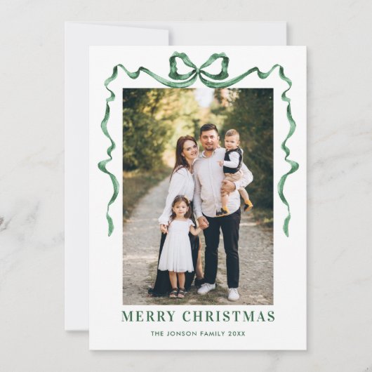 Cartes Pour Fêtes Annuelles Festif Sage vert Noël Bow Ribbon 2 Photo (Devant)
