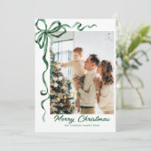 Cartes Pour Fêtes Annuelles Festif Sage vert Noël Bow Ribbon 2 Photo (Debout devant)