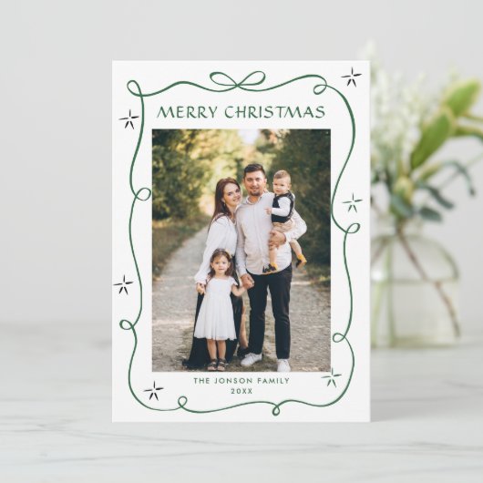 Cartes Pour Fêtes Annuelles Festif Sage vert Noël Bow Ribbon 2 Photo (Debout devant)