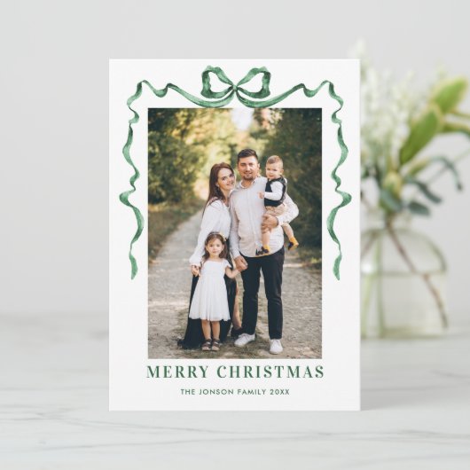 Cartes Pour Fêtes Annuelles Festif Sage vert Noël Bow Ribbon 5 Photo (Debout devant)