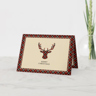 Cartes Pour Fêtes Annuelles Festif Tartan Stag rouge et noir plaid