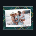 Cartes Pour Fêtes Annuelles Festif vert Noël plaid une photo<br><div class="desc">Un plaid de Noël vert crée un arrière - plan festif pour votre unique photo horizontale et message personnalisé sur cette carte de Noël 2021. Avec ses pops de rouge, vert, jaune et bleu, cette carte de vacances plaid est parfaite pour envoyer de l'acclamation à des amis et à la...</div>