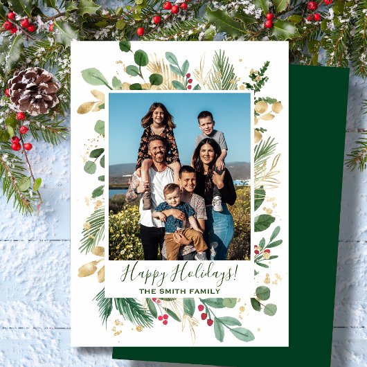 Cartes Pour Fêtes Annuelles Festif Vert Or Folithe Pine Aquarelle Florale