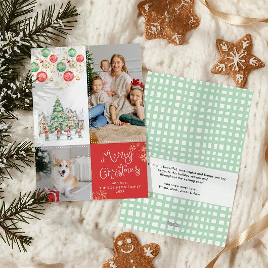 Cartes Pour Fêtes Annuelles Festif Village d'hiver Rouge Joyeux Noël 2 Photo