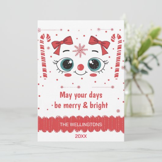 Cartes Pour Fêtes Annuelles Festif Visage Noël - Joyeux et lumineux (Debout devant)