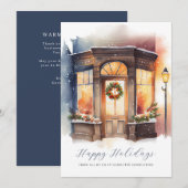 Cartes Pour Fêtes Annuelles Festif Watercolor Storefront Business (Devant / Derrière)