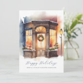 Cartes Pour Fêtes Annuelles Festif Watercolor Storefront Business (Debout devant)