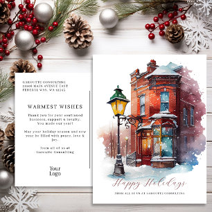 Cartes Pour Fêtes Annuelles Festif Watercolor Storefront Business