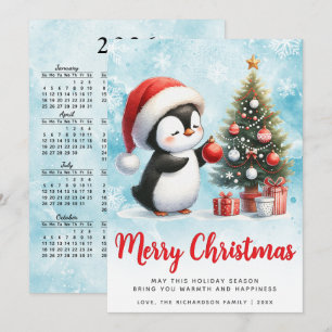 Cartes Pour Fêtes Annuelles Festin Bleu et Rouge Pingouin Joyeux Noël