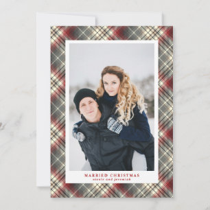 Cartes Pour Fêtes Annuelles Festin Tartan rouge Gris gris Marié Noël Photo
