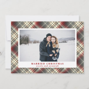 Cartes Pour Fêtes Annuelles Festin Tartan rouge Gris gris Marié Noël Photo