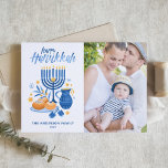 Cartes Pour Fêtes Annuelles Festive Aquarelle Menorah Happy Hanoukka Photo<br><div class="desc">Heureux Hanoukka ! Envoyer Hanoukka souhaite à la famille et aux amis avec ce carte photo personnalisable. Il présente des illustrations aquarelles de symboles Hanoukka tels que Hanukkiah ou menorah,  sufganiyot,  olives et dreidel. Personnalisez en ajoutant des noms et une photo.</div>