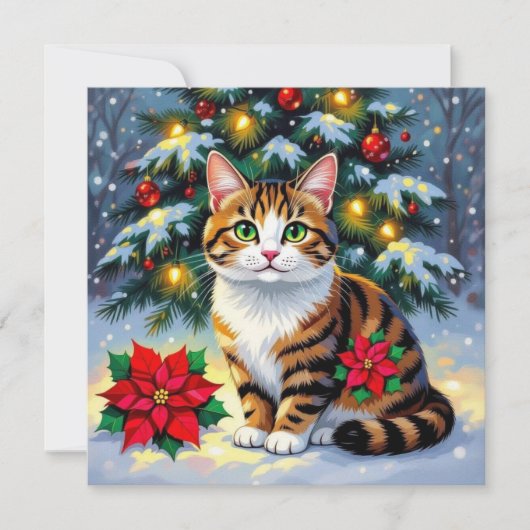 Cartes Pour Fêtes Annuelles Festive Cat and Poinsettia Customized Christmas (Devant)