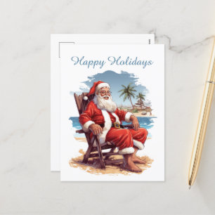 Cartes Pour Fêtes Annuelles Festive Christmas beach Père Noël ajouter du texte
