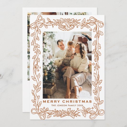 Cartes Pour Fêtes Annuelles Festive Christmas Boho Beige Bow Ribbon 5 Photo (Devant / Derrière)