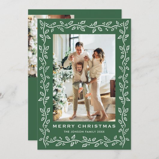 Cartes Pour Fêtes Annuelles Festive Christmas Sage Green Bow Ribbon 3 Photo (Devant / Derrière)