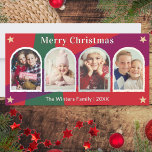 Cartes Pour Fêtes Annuelles Festive Colorful 4 Photos Galerie Arches Noël<br><div class="desc">Envoyez des salutations de vacances lumineuses et festives à vos amis et votre famille, avec ce carte photo saisissant. Avec quatre de vos photos préférées dans des cadres en forme d'arc, la carte peut être personnalisée avec votre ou vos nom(s) et l'année. Avec un accueil "Joyeux Noël" en haut, et...</div>
