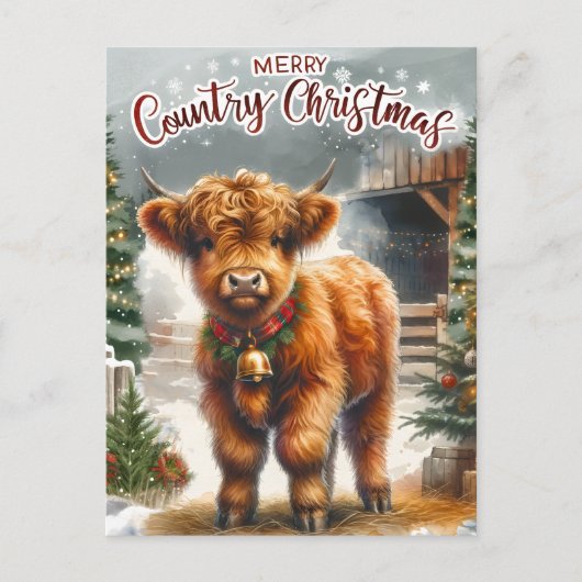 Cartes Pour Fêtes Annuelles Festive Country Highland cow ajouter un message (Devant)