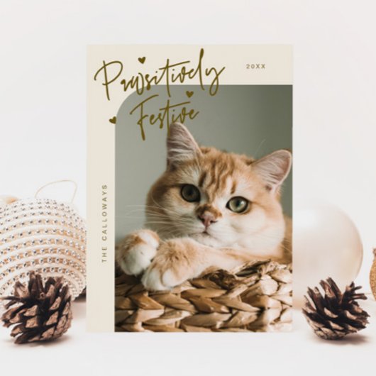Cartes Pour Fêtes Annuelles Festive de façon pédestre Chat Photo Crème Noël