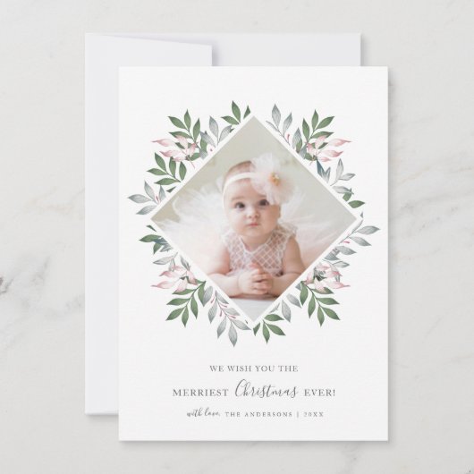 Cartes Pour Fêtes Annuelles Festive de Noël la plus joyeuse Foliage Wreath Pho (Devant)