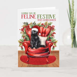 Cartes Pour Fêtes Annuelles Festive de Noël noir Bombay Fat FELINE