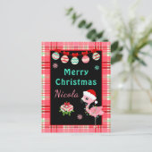 Cartes Pour Fêtes Annuelles Festive Flamingo Merry Christmas with Name (Debout devant)