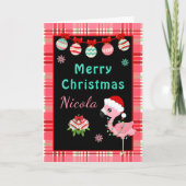 Cartes Pour Fêtes Annuelles Festive Flamingo Merry Christmas with Name (Devant)