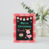 Cartes Pour Fêtes Annuelles Festive Flamingo Merry Christmas with Name (Debout devant)