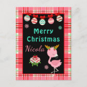 Cartes Pour Fêtes Annuelles Festive Flamingo Merry Christmas with Name (Devant)
