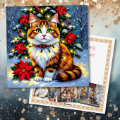 Cartes Pour Fêtes Annuelles Festive Folk Art Cat with Family Photos Custom