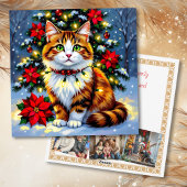 Cartes Pour Fêtes Annuelles Festive Folk Art Cat with Family Photos Custom