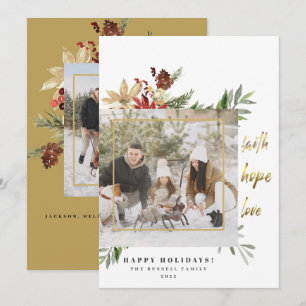 Cartes Pour Fêtes Annuelles Festive Gold Faith Hope Love Two Photo Christmas