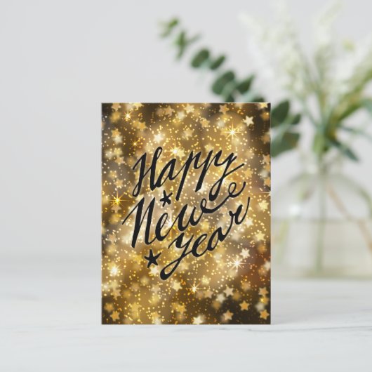 Cartes Pour Fêtes Annuelles Festive Gold Sparkling Star Bonne année (Debout devant)