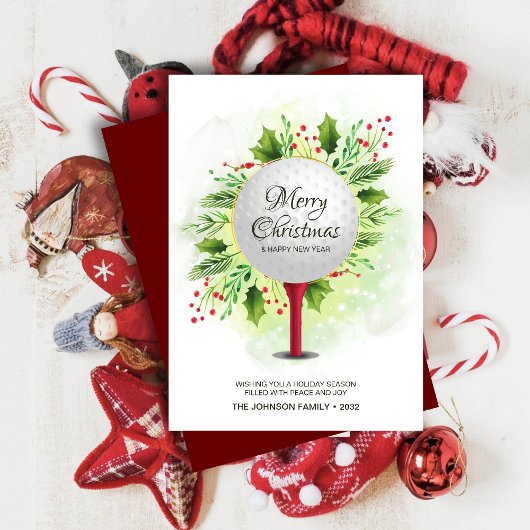 Cartes Pour Fêtes Annuelles Festive Golf Tee Shot Noël Verdure