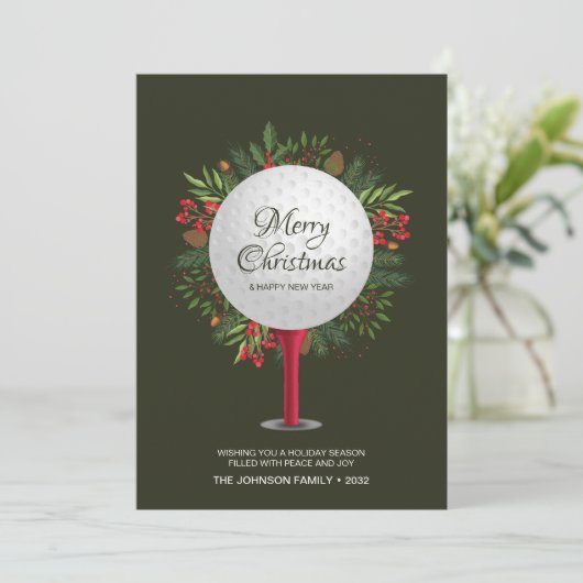 Cartes Pour Fêtes Annuelles Festive Golf Tee Shot Noël Verdure (Debout devant)