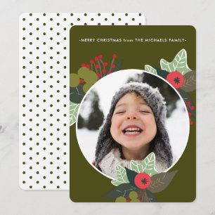 Cartes Pour Fêtes Annuelles Festive Green Botanical Circle Photo Noël